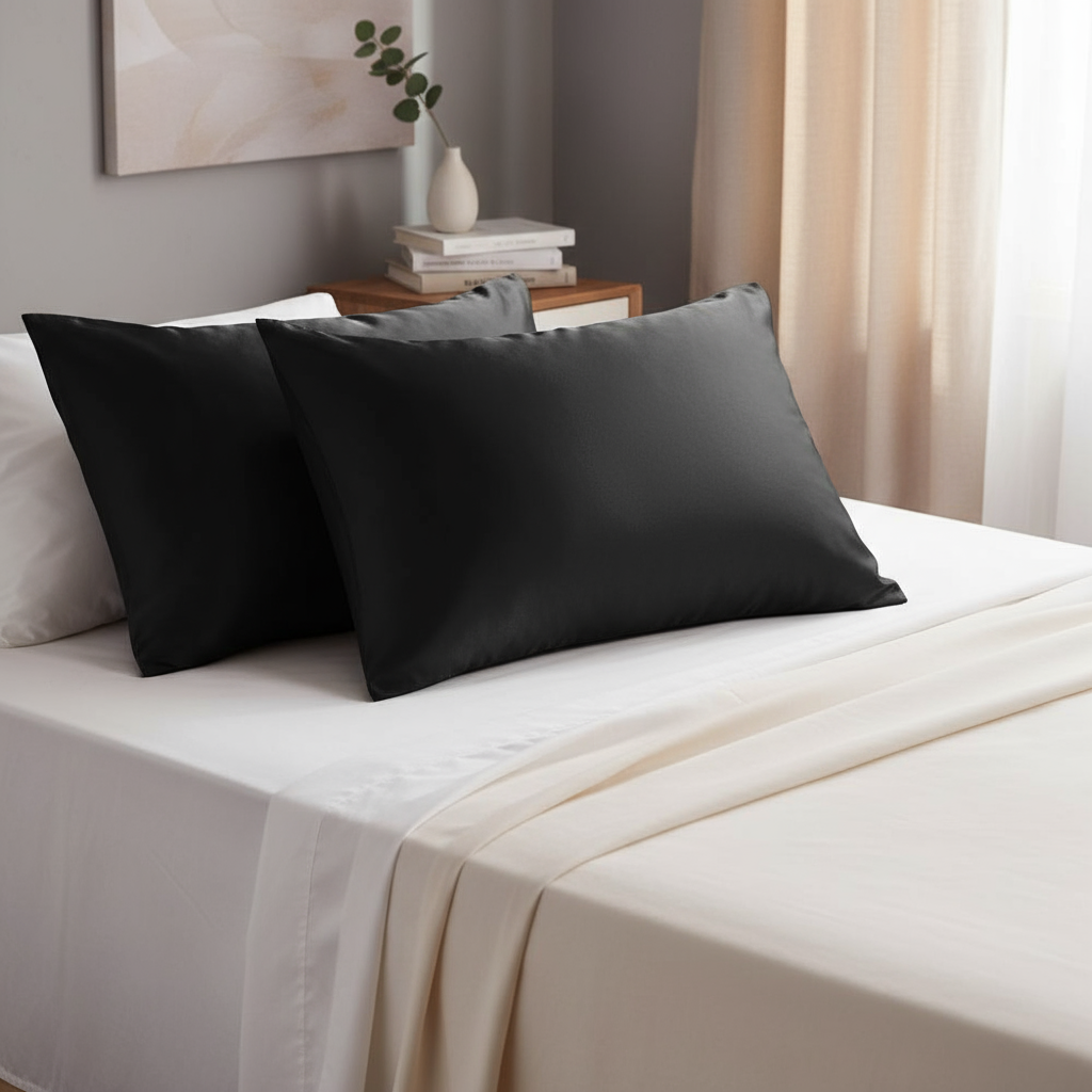 Black Silk Pillow Case in luxurious bedroom setting